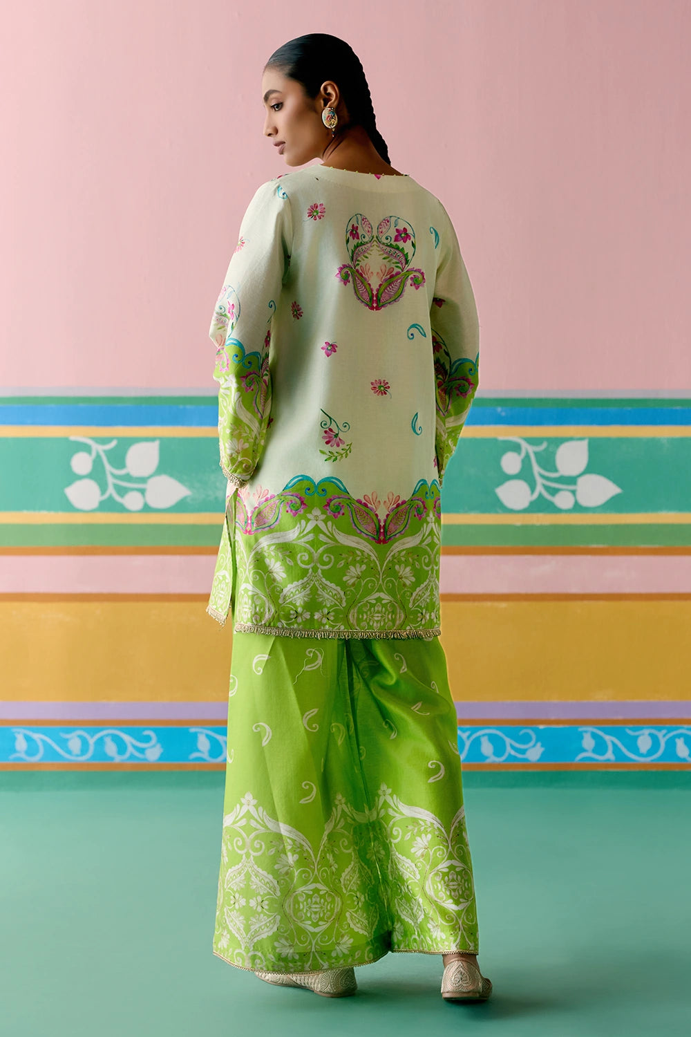 Lime Green Paisley Kurta Set With Dupatta