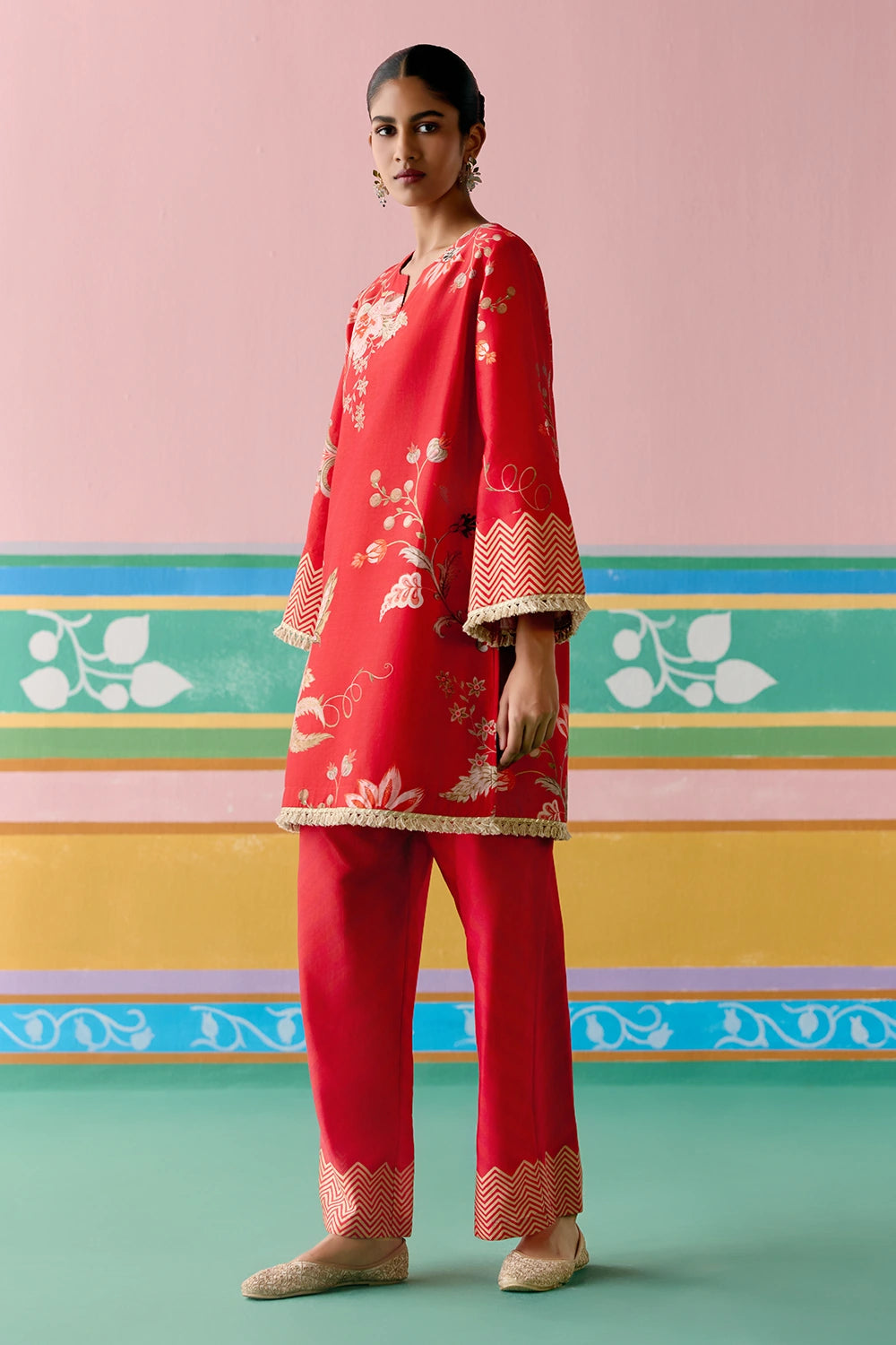 Red Chintz Kurta Set