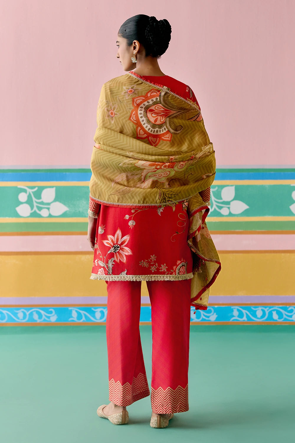 Red Chintz Kurta Set With Dupatta