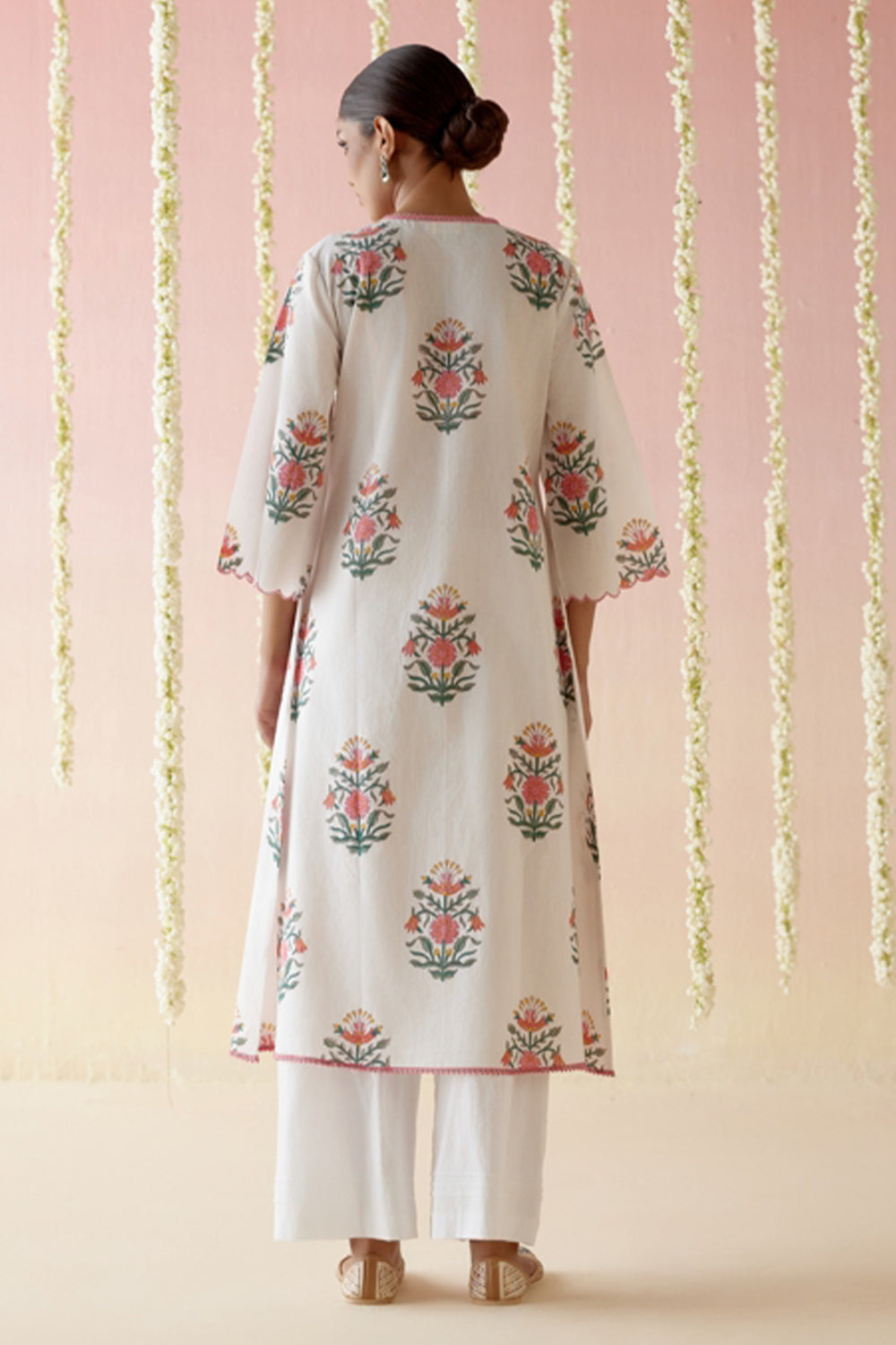 Tulip Pink Floral Buta Kurta with Wide Leg Pants