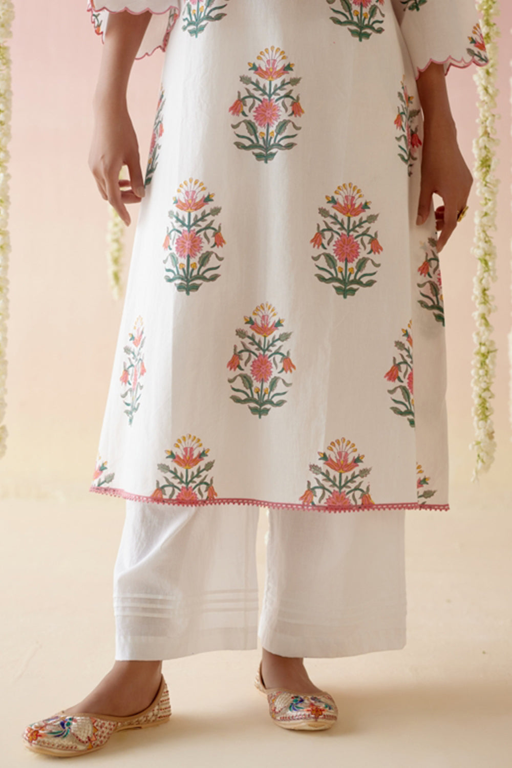 Tulip Pink Floral Buta Kurta with Wide Leg Pants