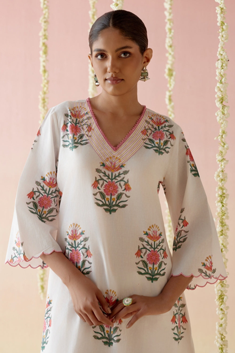 Tulip Pink Floral Buta Kurta with Wide Leg Pants