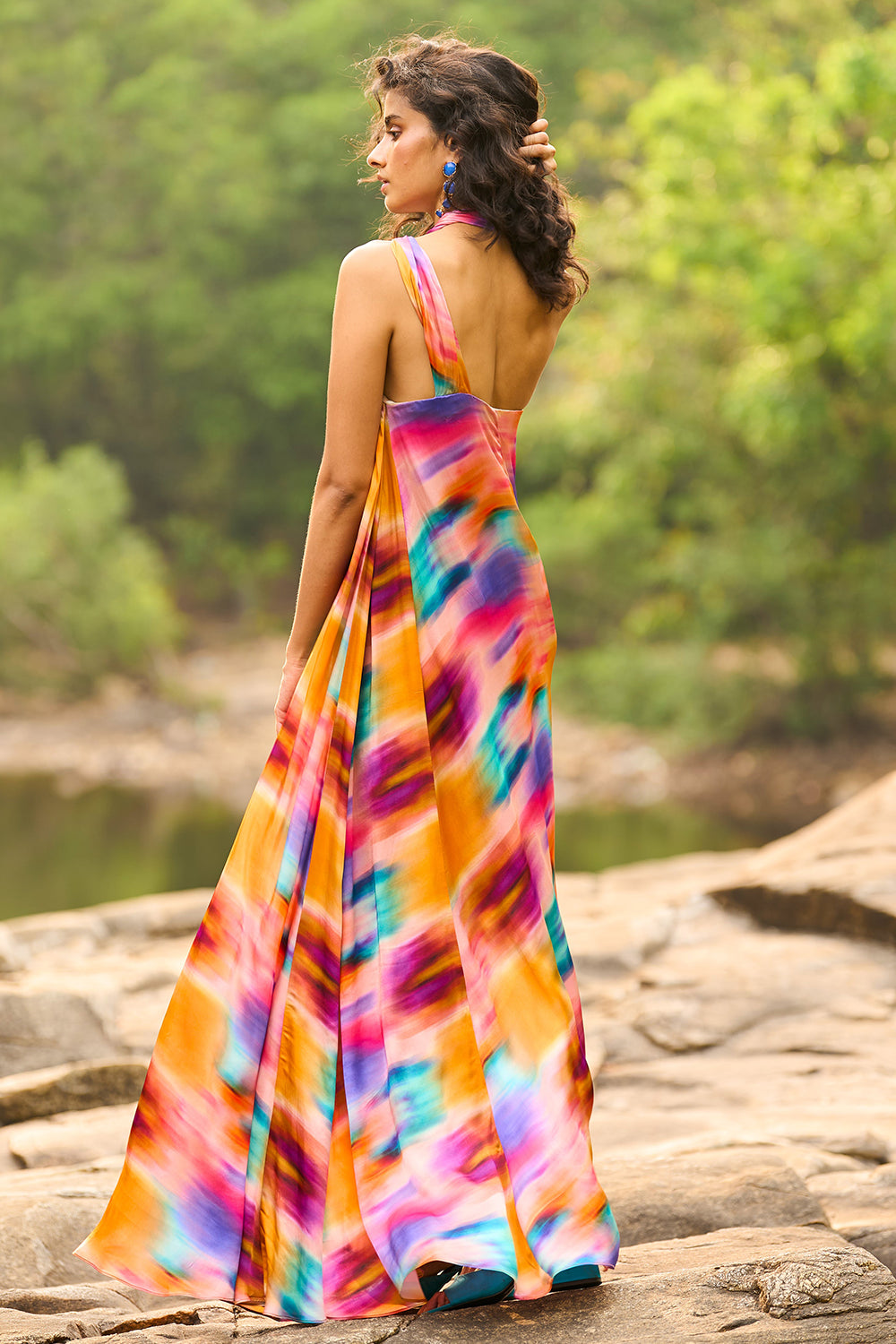 Printed Halter Flared Dress