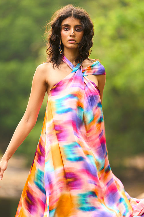 Printed Halter Flared Dress