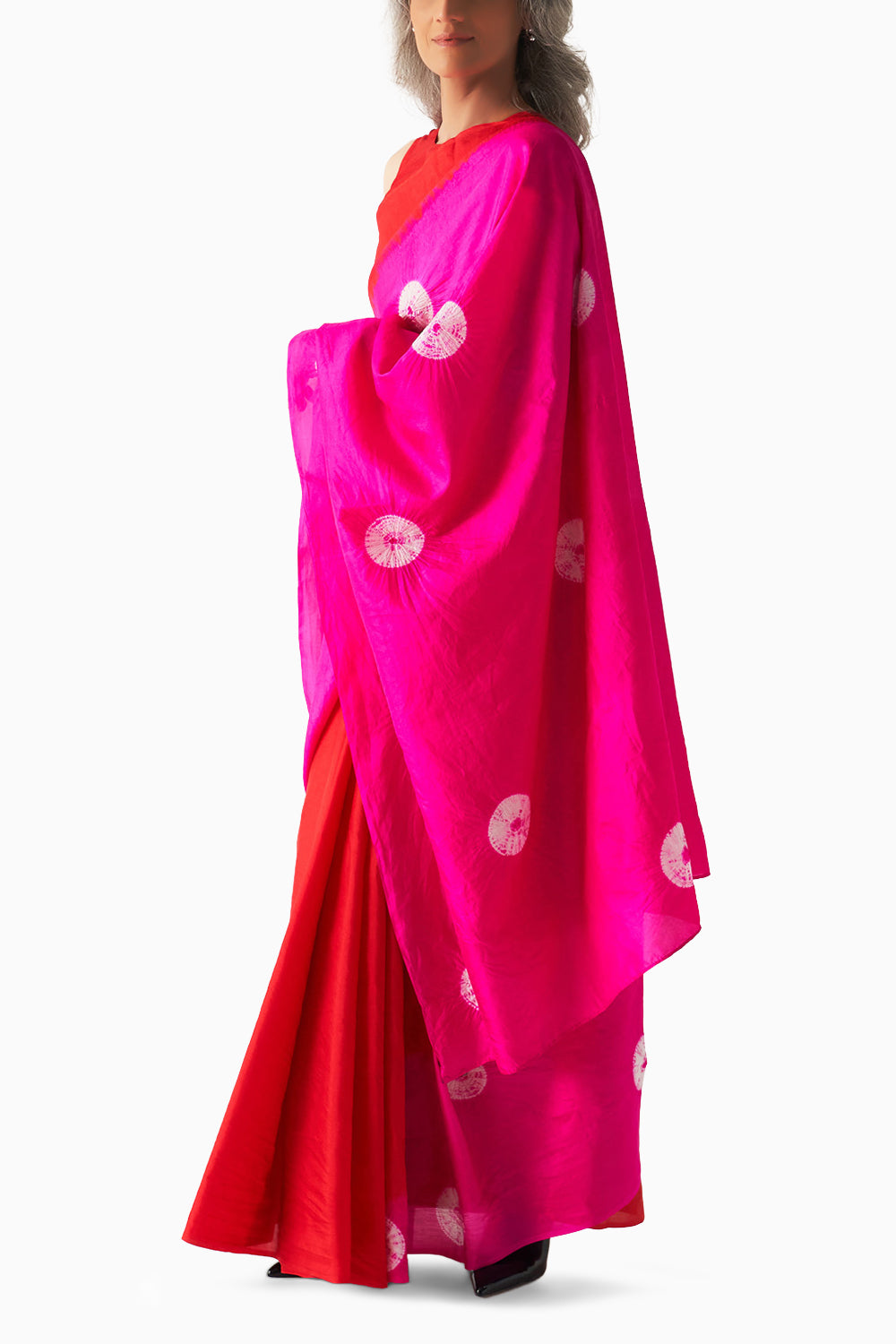 Red Rani Segment Polka Saree