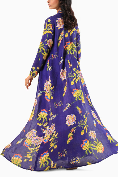 Royal Blue Floral Printed Three-Piece Set