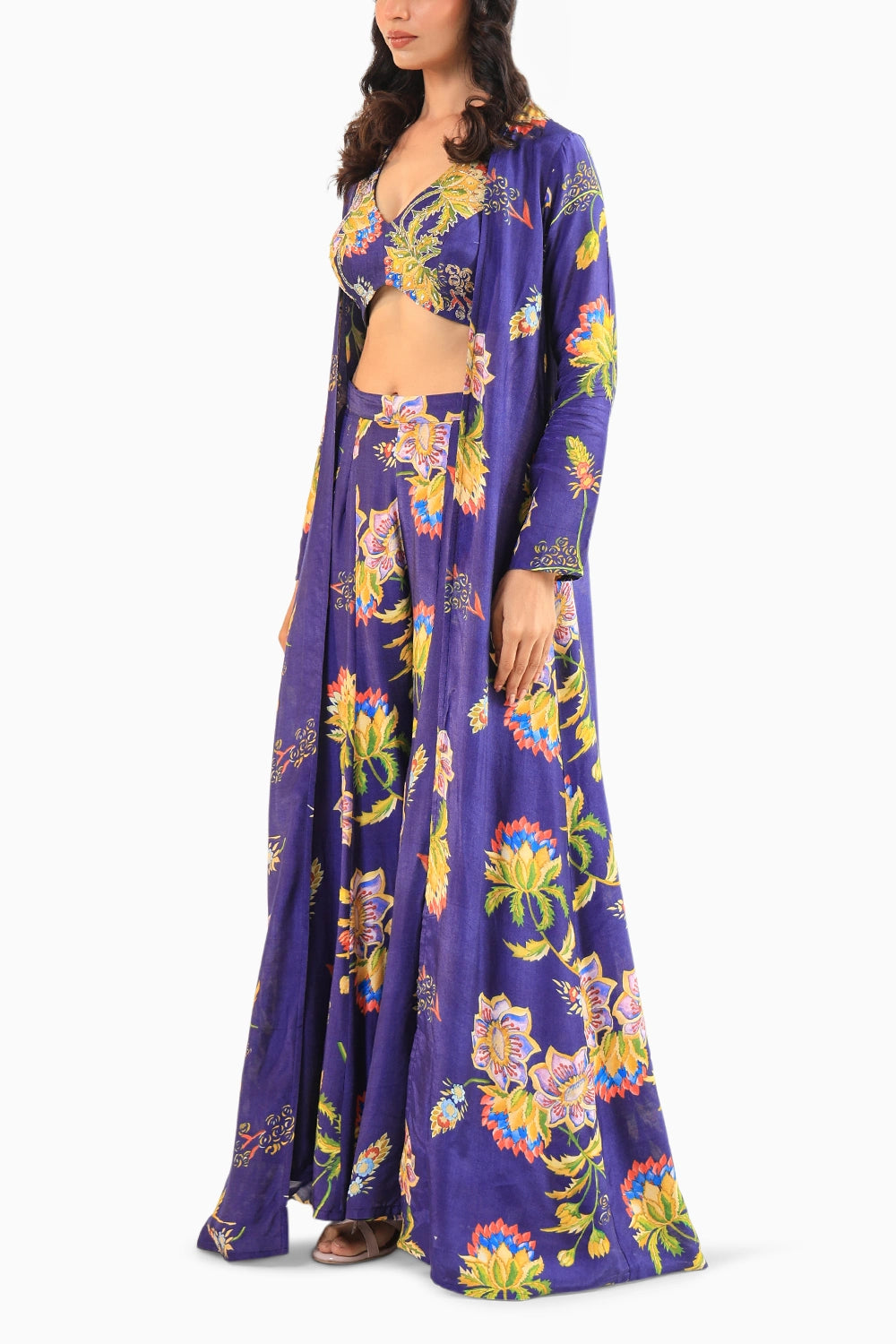 Royal Blue Floral Printed Three-Piece Set