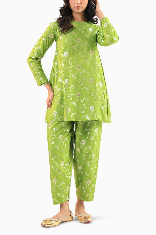 Green Banarasi Kurta Set with Salwar Pants