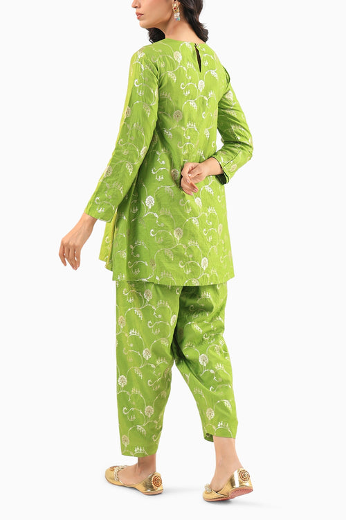 Green Banarasi Kurta Set with Salwar Pants