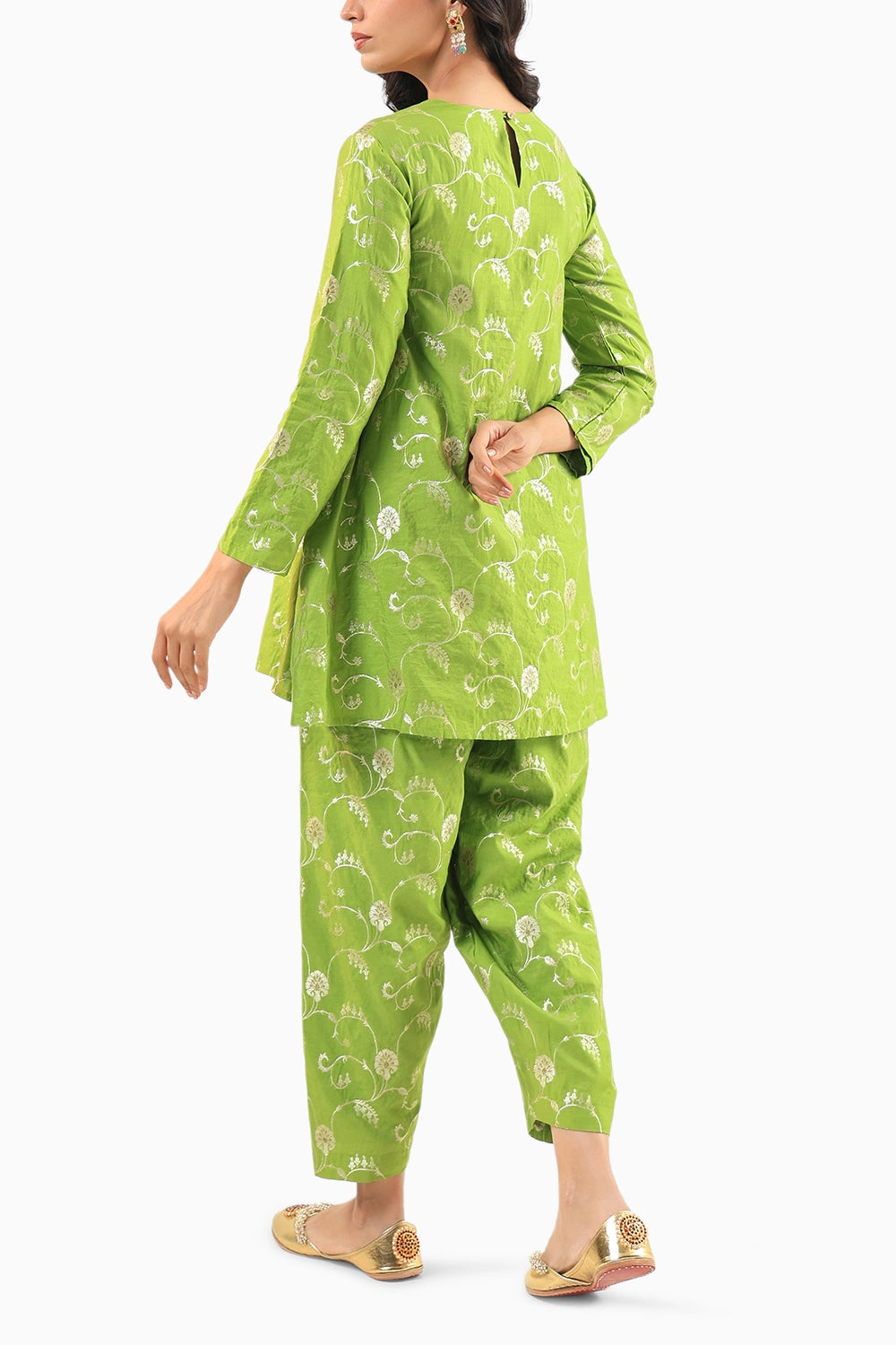 Green Banarasi Kurta Set with Salwar Pants