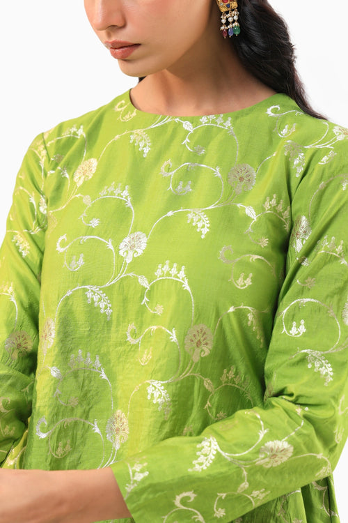 Green Banarasi Kurta Set with Salwar Pants