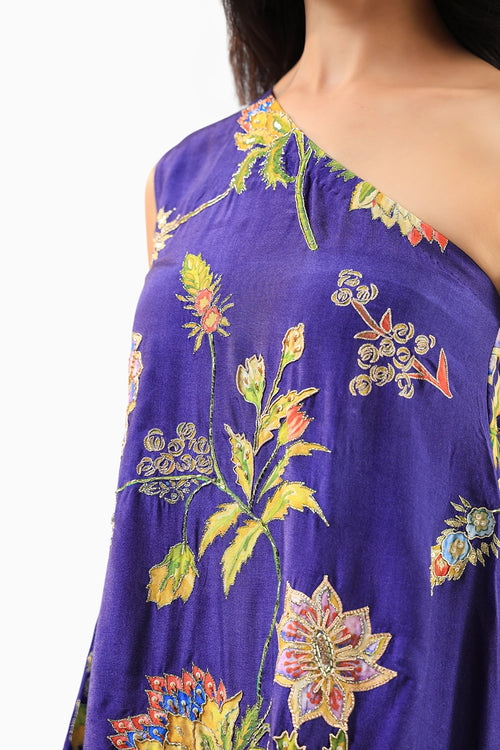 Deep Blue Floral Off-Shoulder Kurta Set
