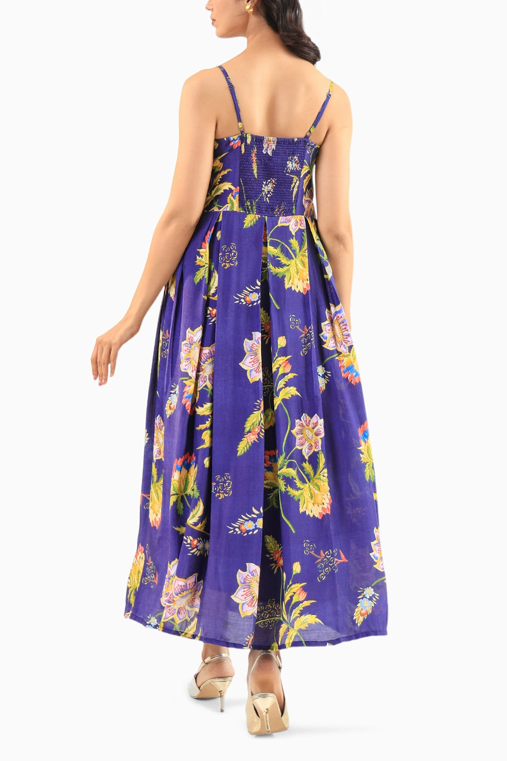 Deep Blue Floral Midi Dress