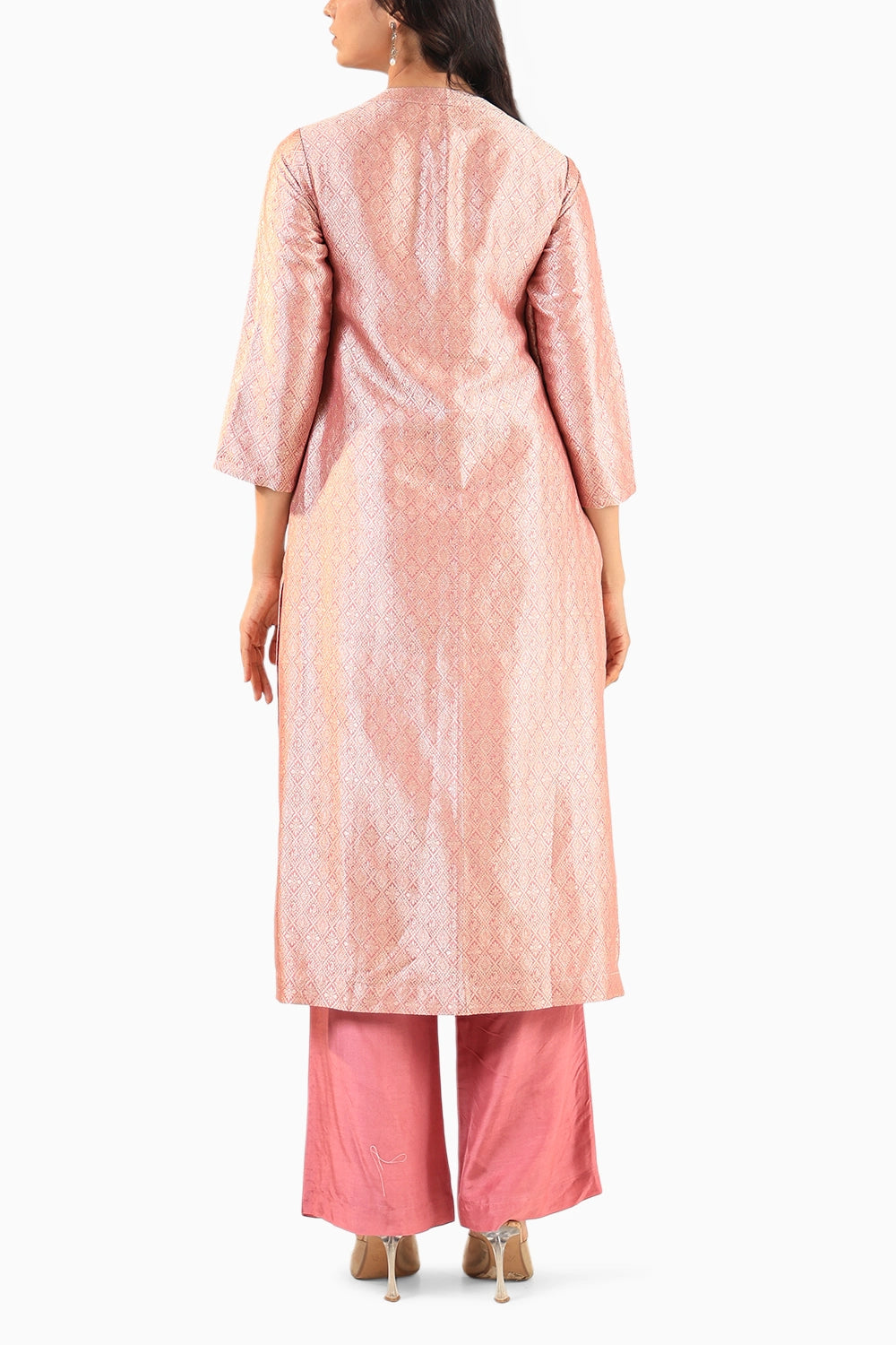 Pink Banarasi Kurta Set with Royal Silk Pants and Dupatta