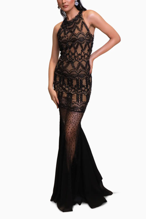 Black Gold Printed Gown