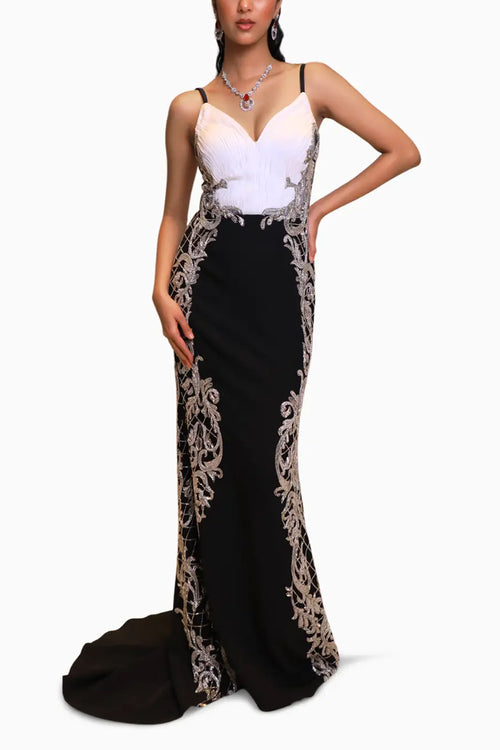 Black White Hand Embroidered Gown