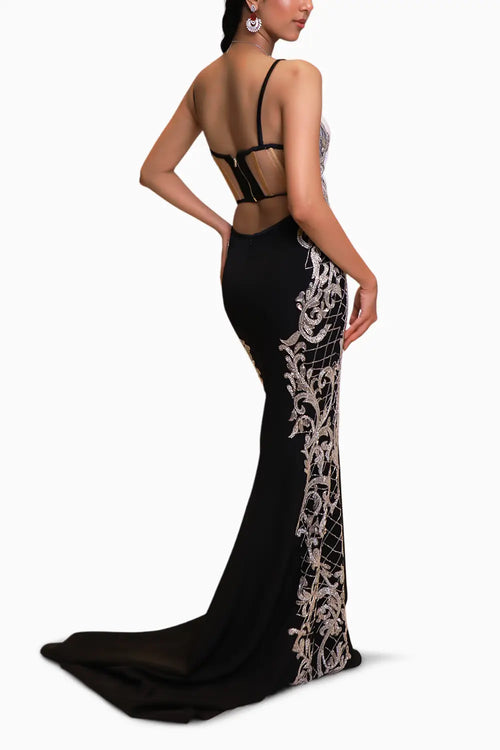 Black White Hand Embroidered Gown
