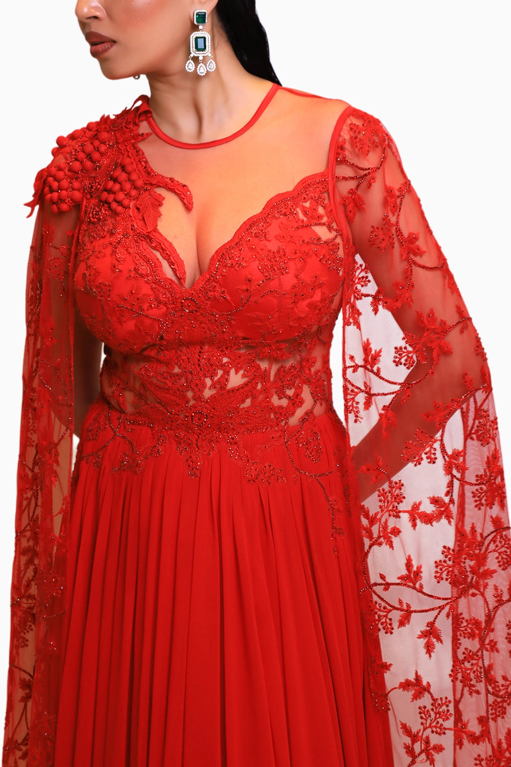 Scarlet Red Drape Saree with Corset Bodice
