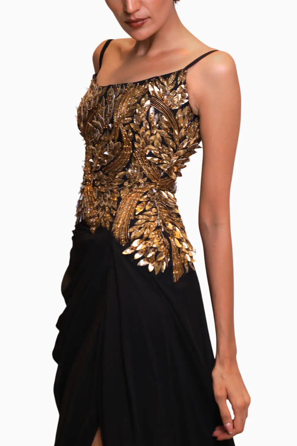 Black Gold Applique Work Gown