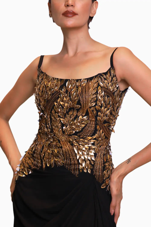 Black Gold Applique Work Gown