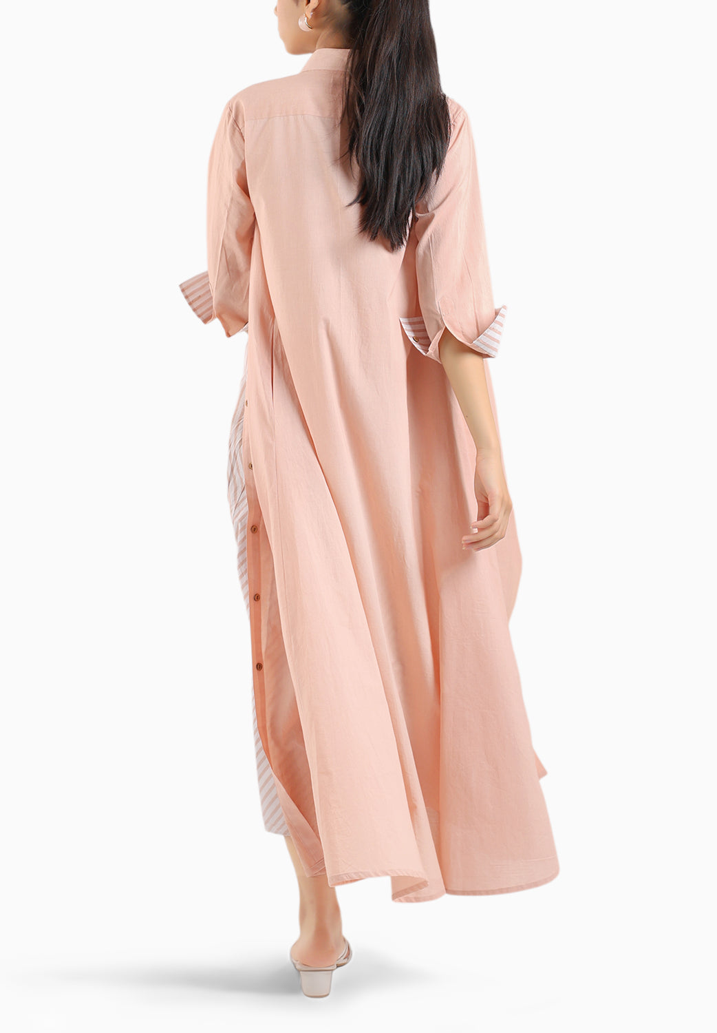 Dust Rose Flared Long Dress Paired With A Shirt