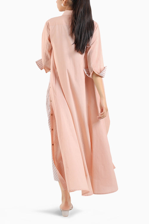 Dust Rose Flared Long Dress Paired With A Shirt