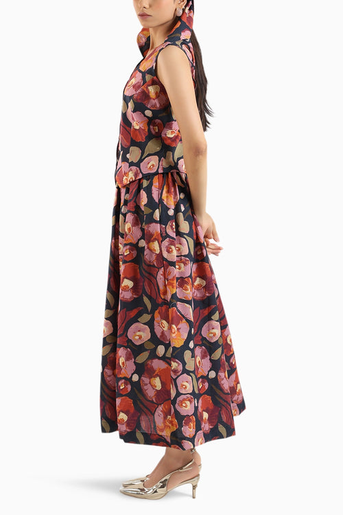 Black Floral Wasit Coat With Skirt
