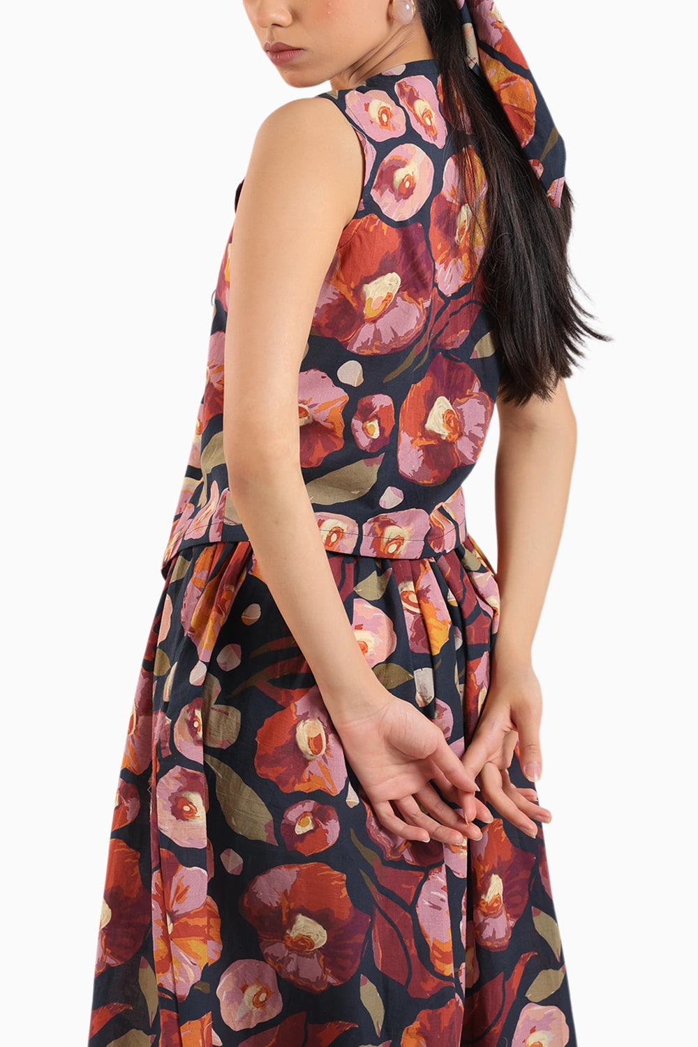Black Floral Wasit Coat With Skirt