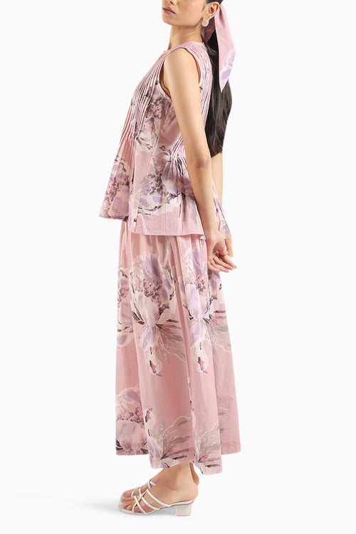 Dusty Rose Floral Top With Skirt