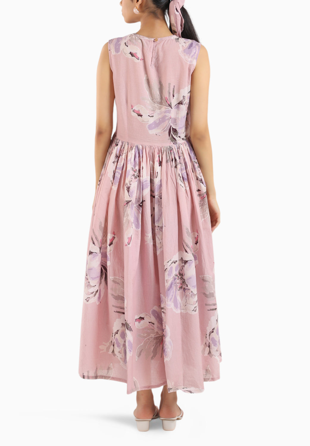 Nude Pink Shirt Dress Paired With A Striped Slip