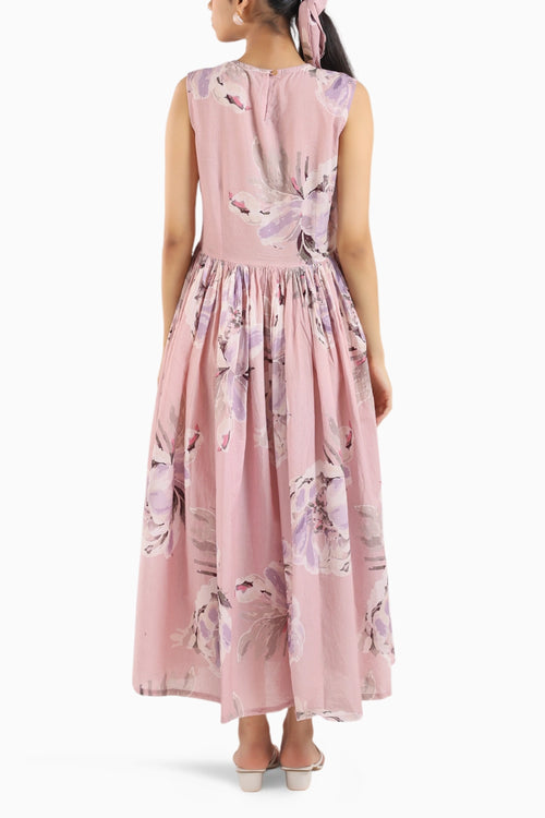 Nude Pink Shirt Dress Paired With A Striped Slip