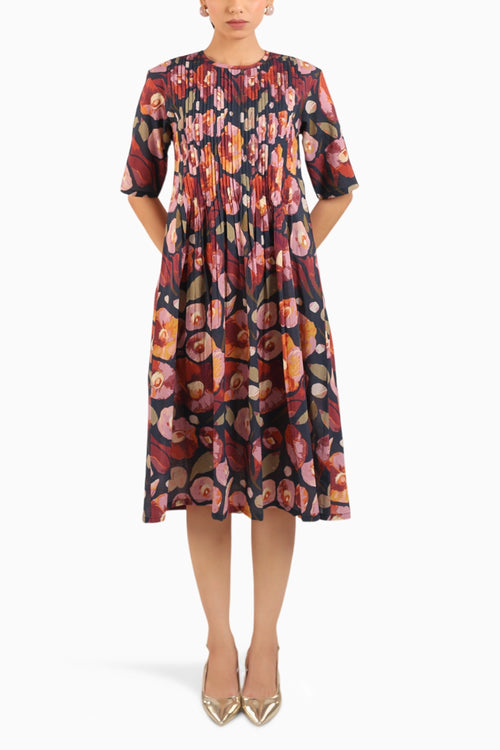 The Black Floral Elbow Sleeve Dress