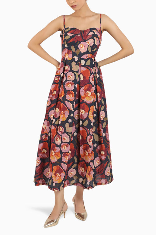 Black Floral Strappy Corset Dress