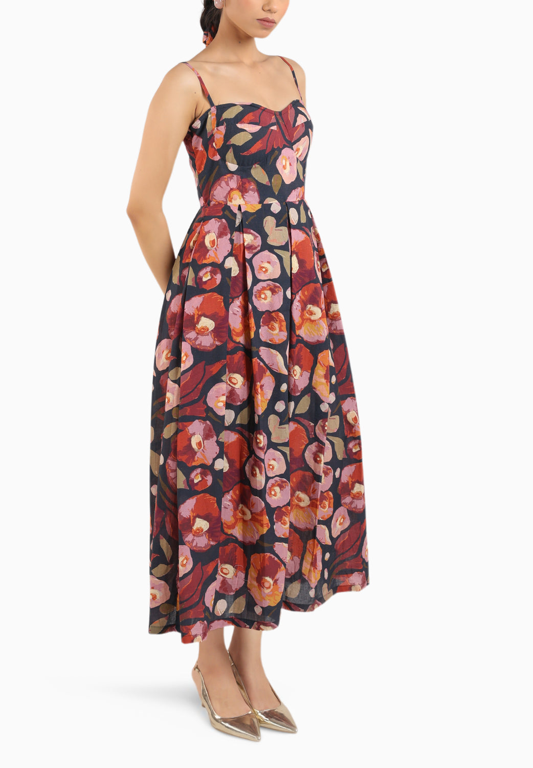 Black Floral Strappy Corset Dress