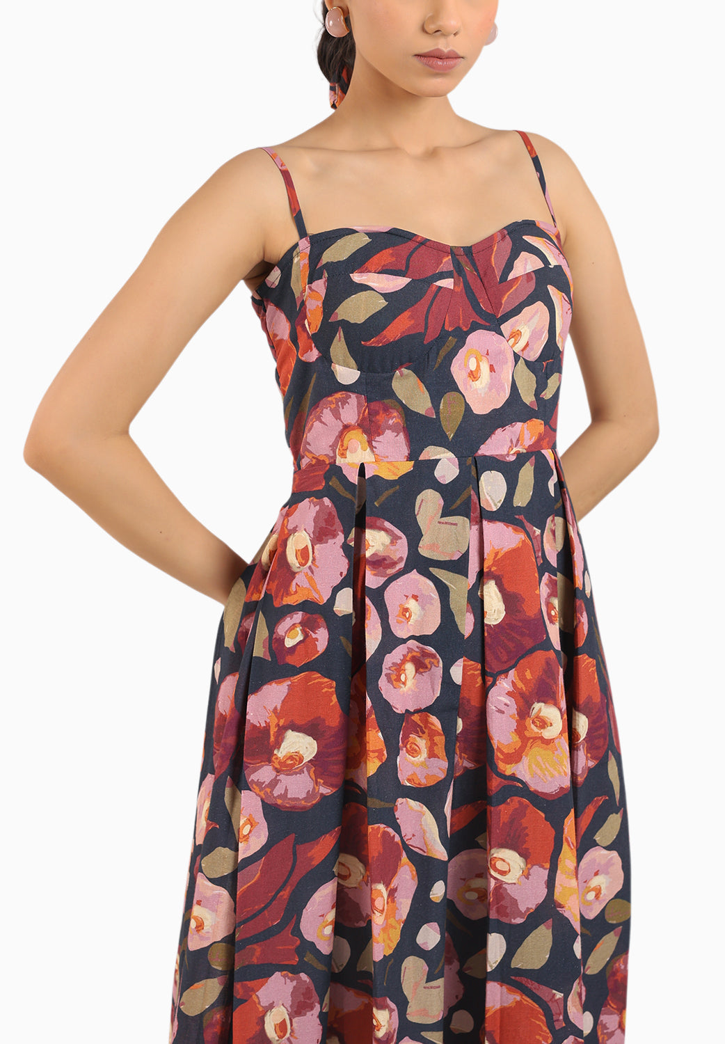 Black Floral Strappy Corset Dress