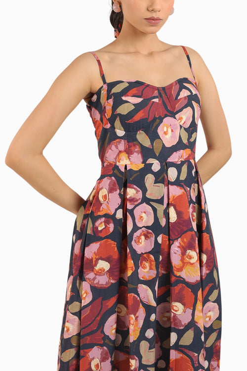 Black Floral Strappy Corset Dress