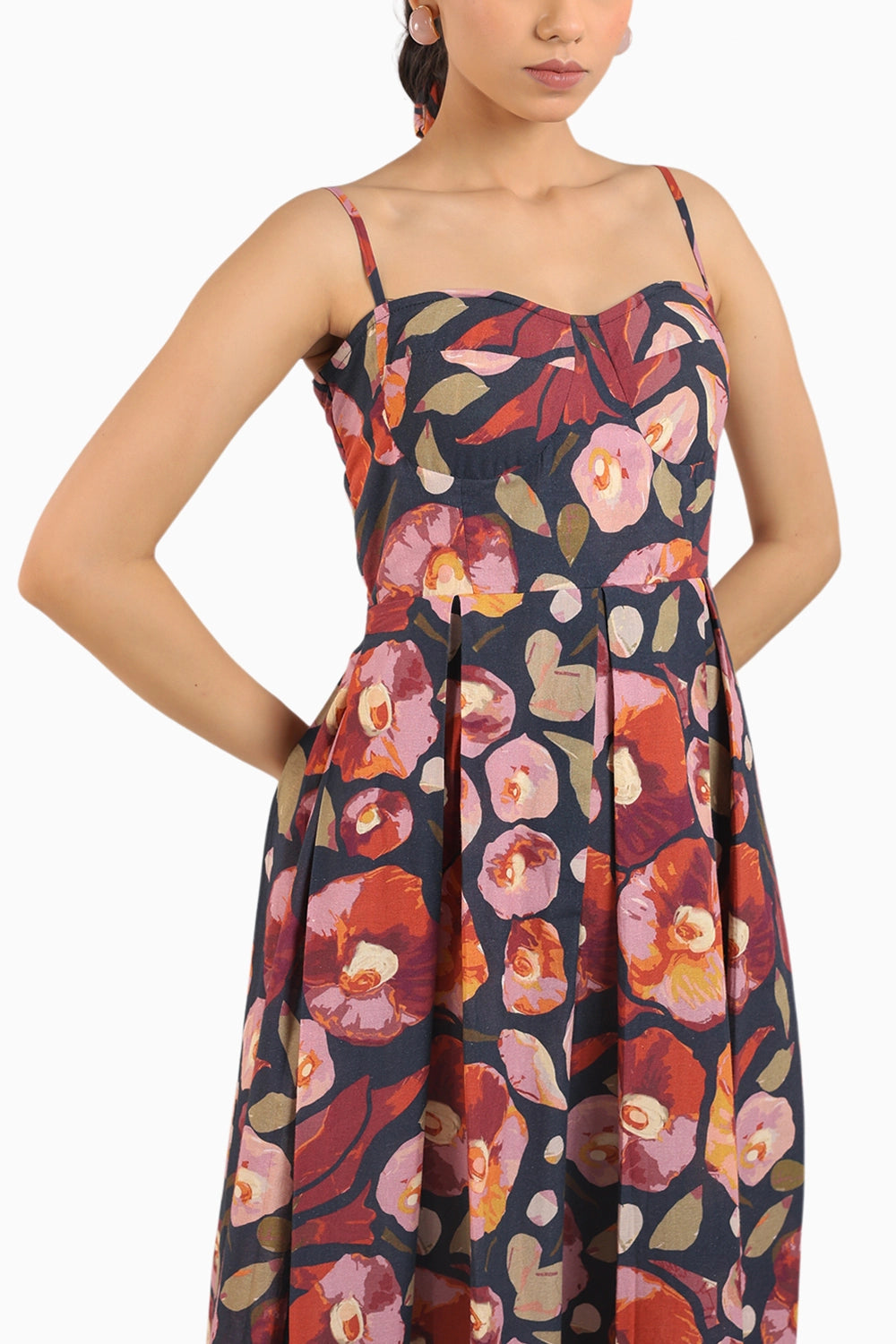 Black Floral Strappy Corset Dress