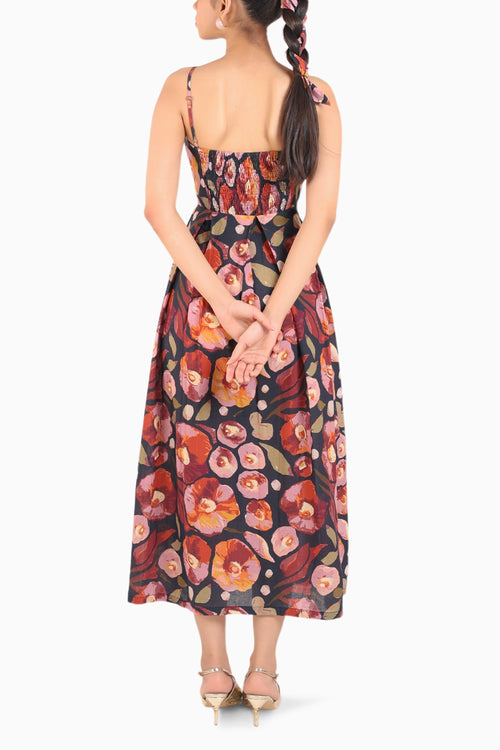 Black Floral Strappy Corset Dress