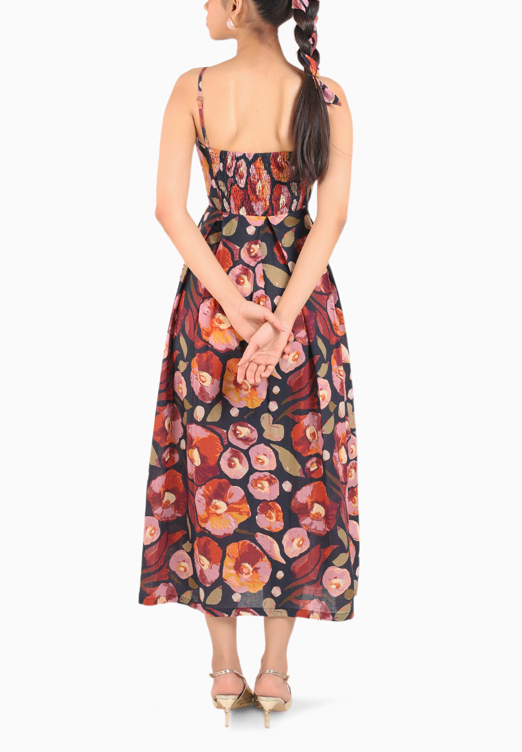 Black Floral Strappy Corset Dress