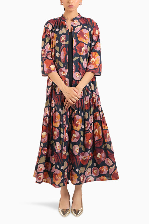 Black Floral Shirt Dress Paired With A Slip