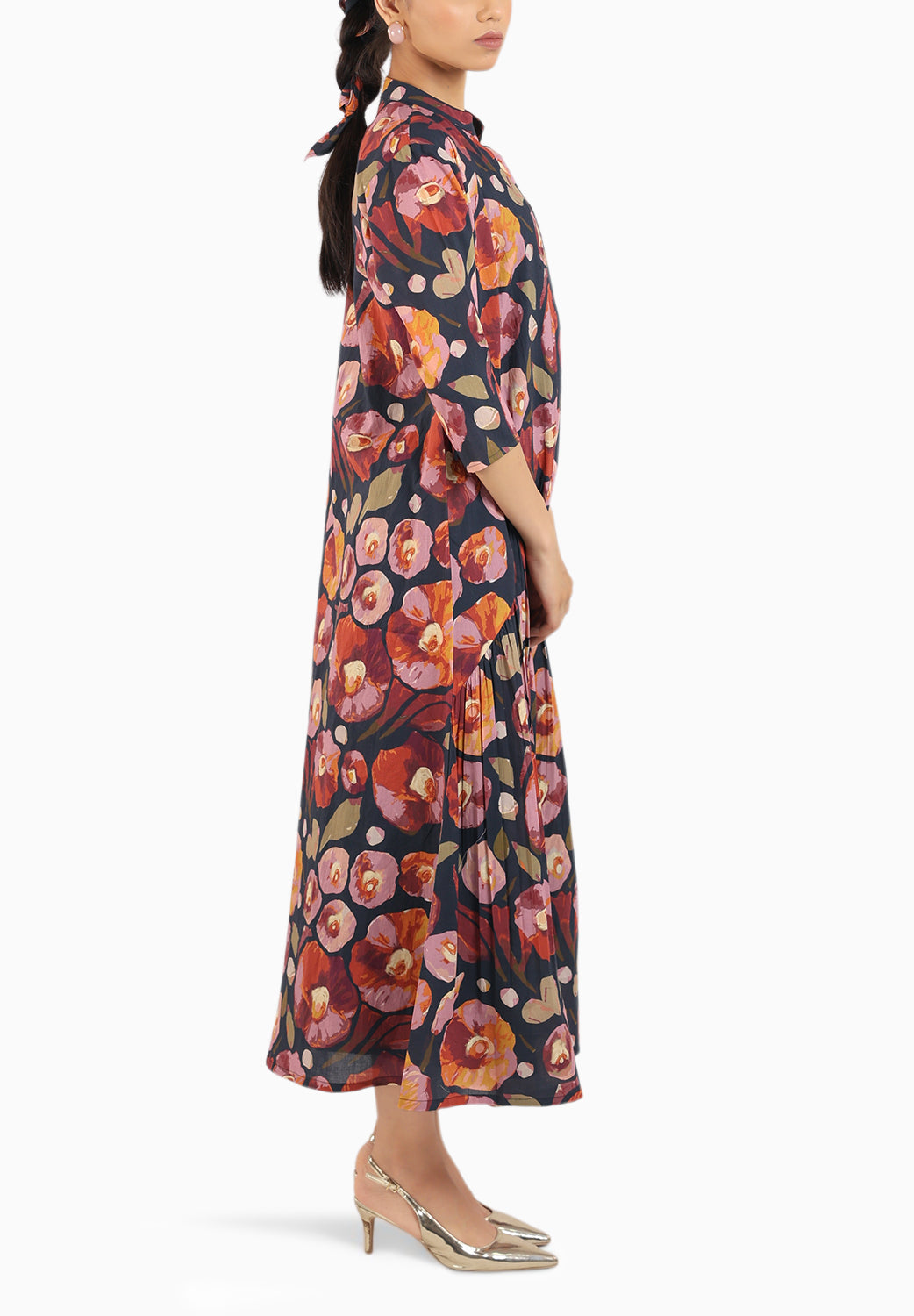 Black Floral Shirt Dress Paired With A Slip