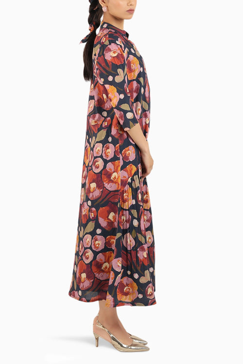 Black Floral Shirt Dress Paired With A Slip