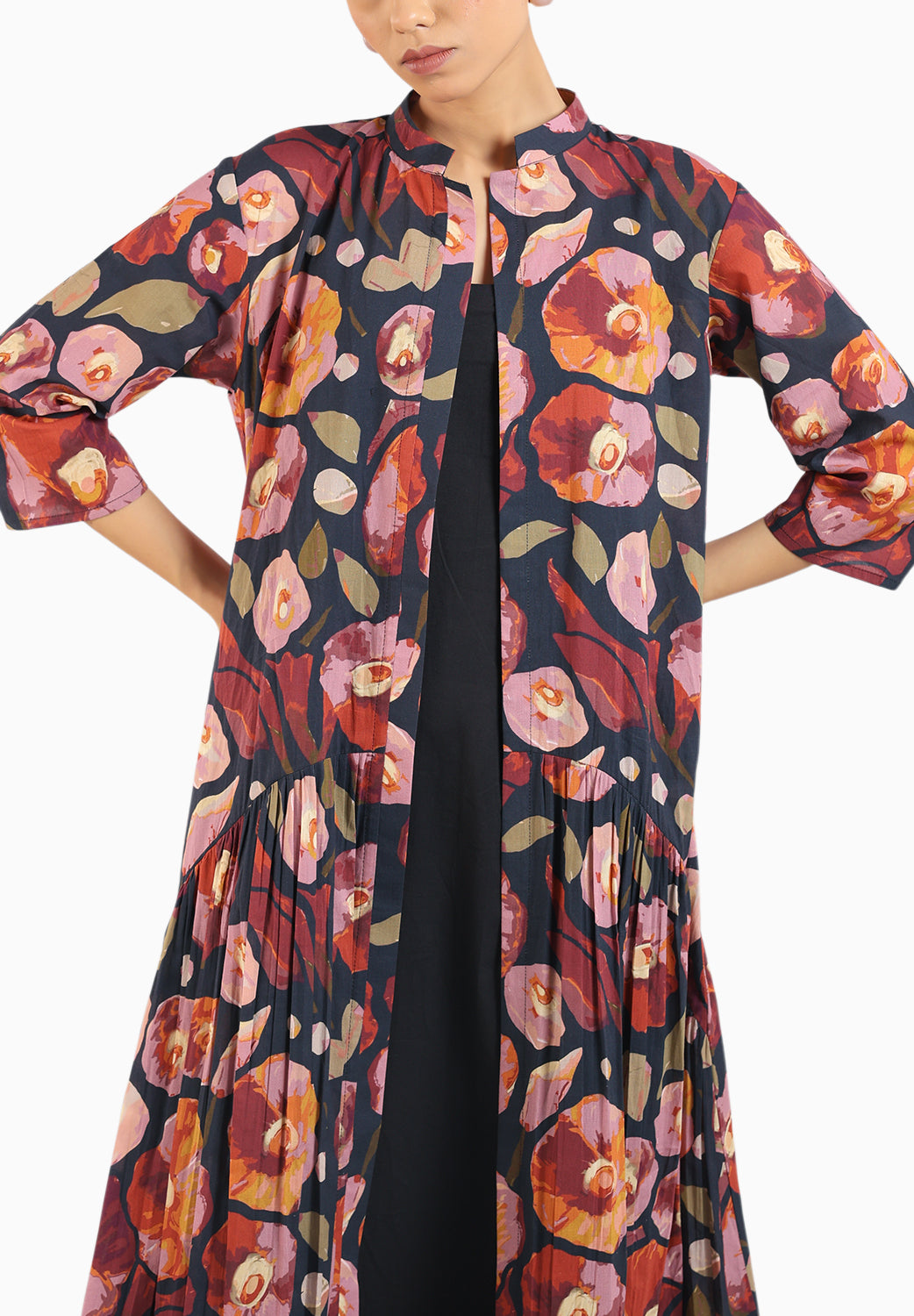 Black Floral Shirt Dress Paired With A Slip