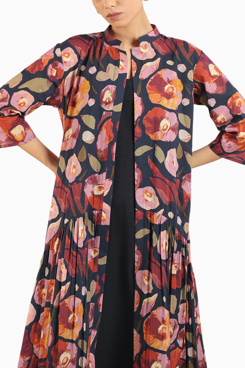 Black Floral Shirt Dress Paired With A Slip