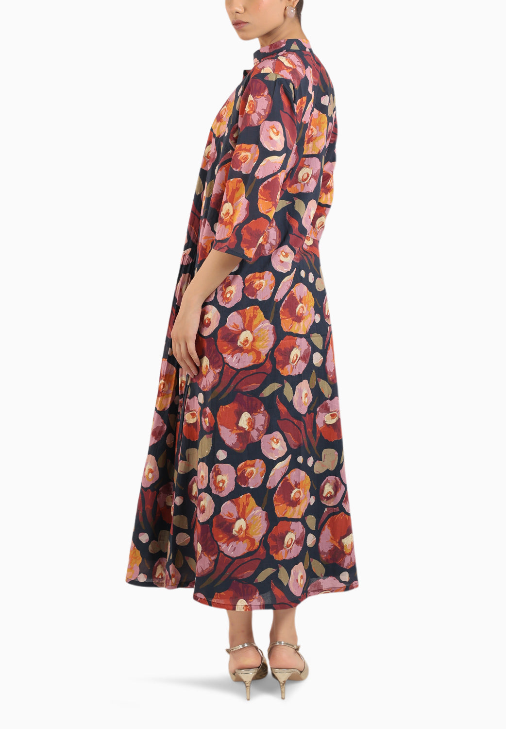 Black Floral Shirt Dress Paired With A Slip