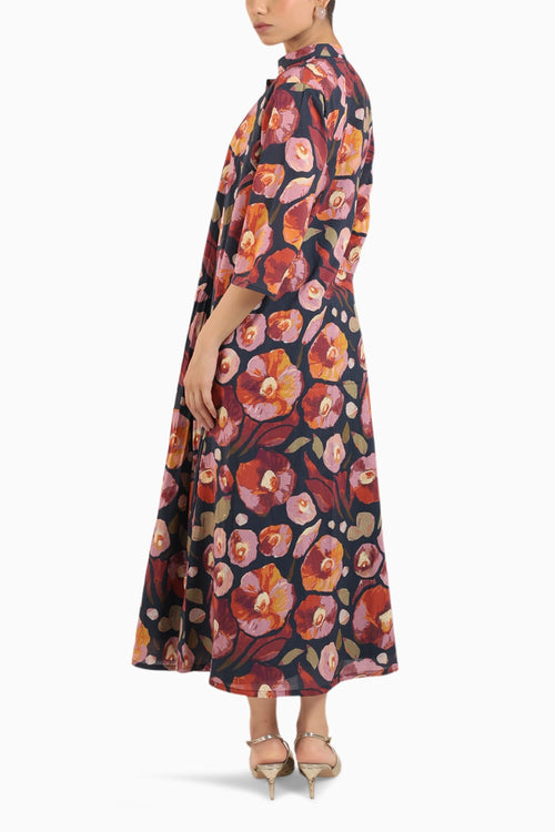 Black Floral Shirt Dress Paired With A Slip