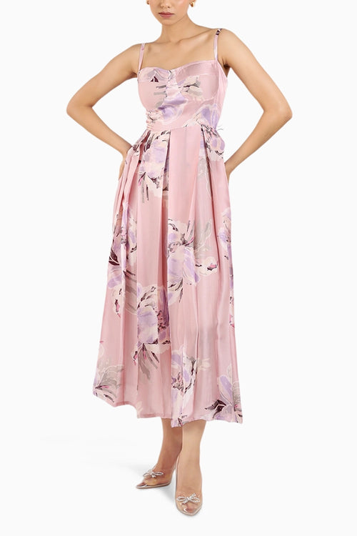 Dust Rose Floral Strappy Corset Dress