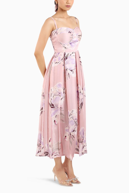 Dust Rose Floral Strappy Corset Dress