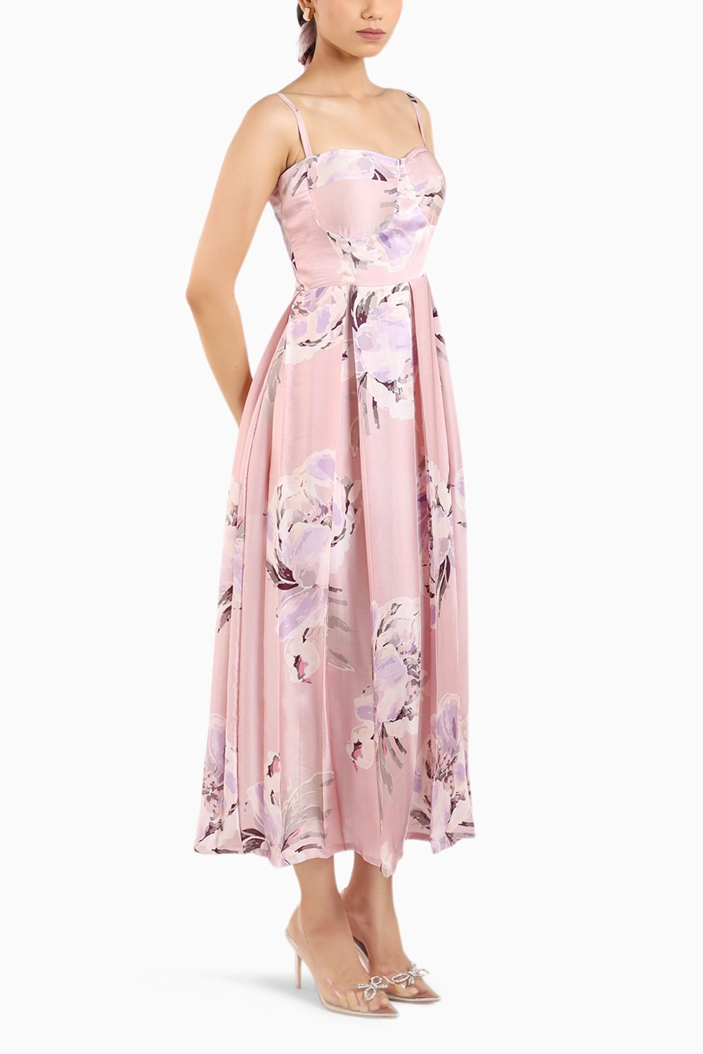 Dust Rose Floral Strappy Corset Dress