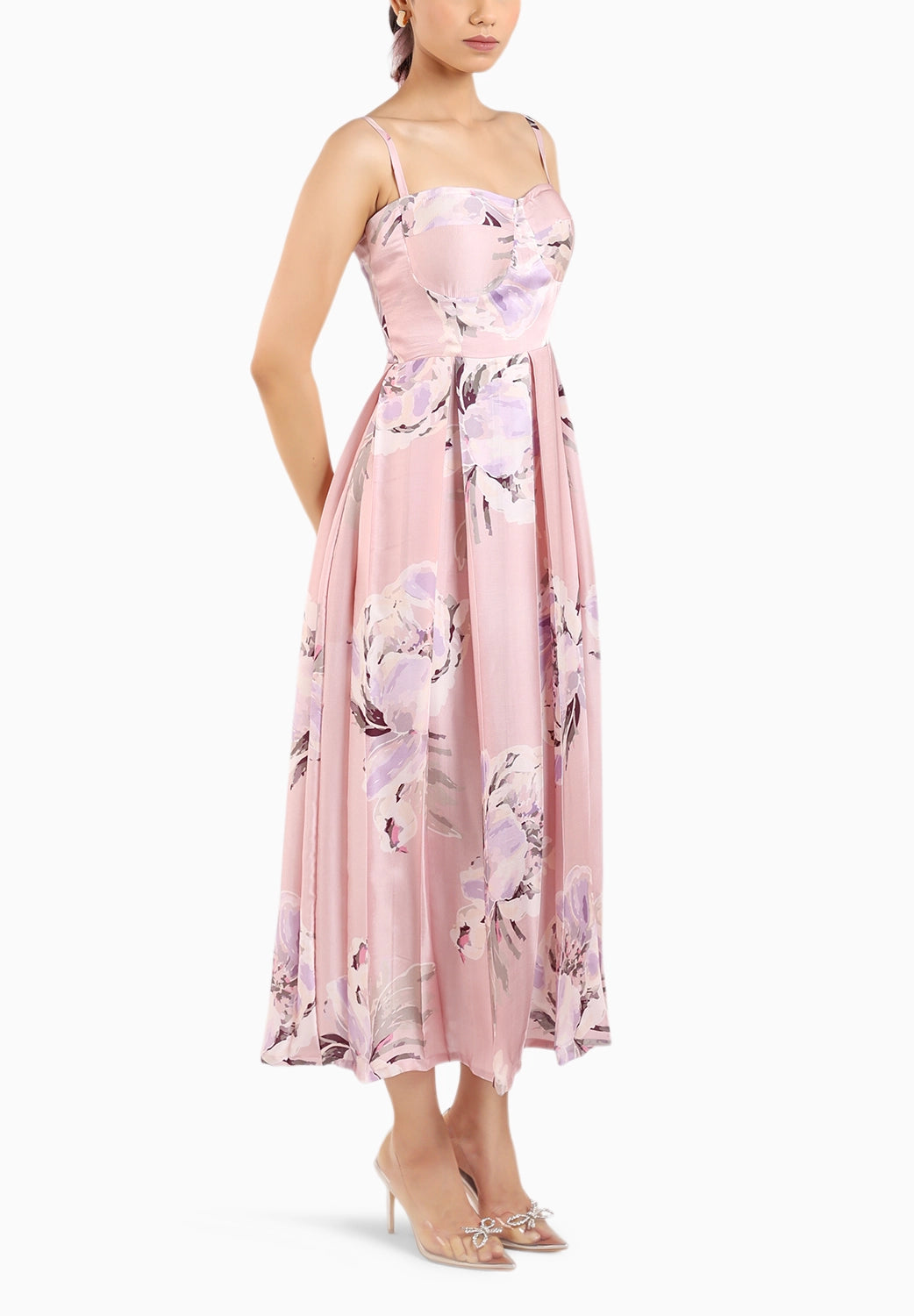 Dust Rose Floral Strappy Corset Dress